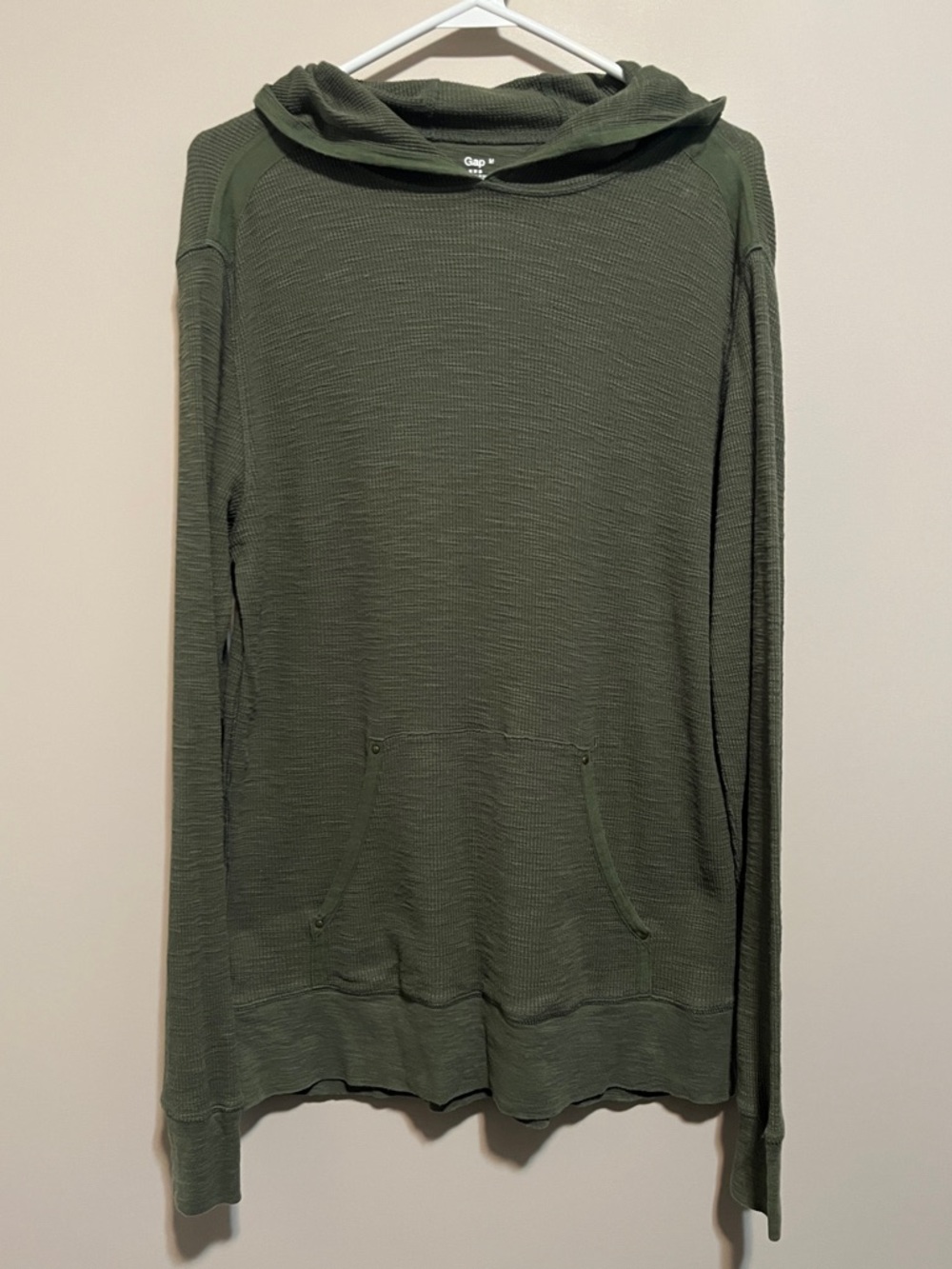 GAP Olive Green Waffle Hooded Pullover, size M